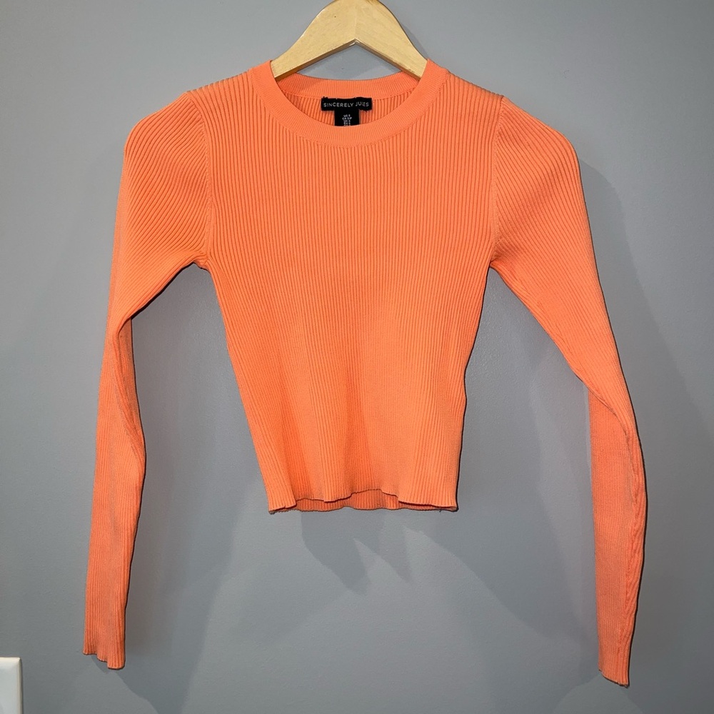Sincerely Jules Vibrant Orange Ribbed Long Sleeve Top